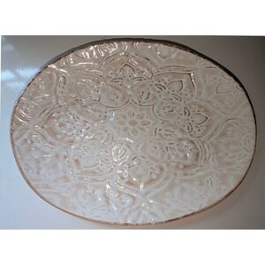 Vintage Melamine Oval Serving Platter Beige Gold Embossed Floral Baroque Wedding